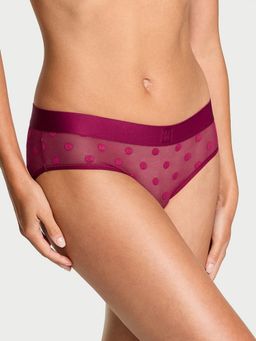 Victoria's Secret - Magenta Cotton Sheer Heritage Logo Hip Hugger Hipster Panty