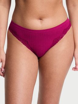 Victoria's Secret - Magenta Seamless Rib Lace-Trim Thong Panty