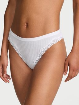 Victoria's Secret - White Seamless Rib Lace-Trim Thong Panty