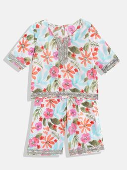 Readiprint - Straight Cotton Fabric White Printed Kurti, Palazzo (Set of 2)