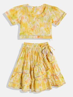 Readiprint - Straight Cotton Fabric Yellow Printed Lehenga Choli (Set of 2)