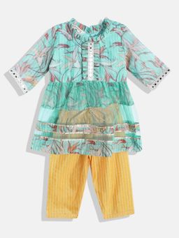 Readiprint - Frock Organza Fabric Sea Green Printed Frock, Pyjama (Set of 2)