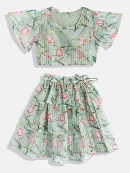 Readiprint - Straight Organza Fabric Green Printed Lehenga Choli (Set of 2)