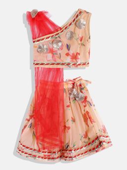 Readiprint - Straight Chiffon Fabric Peach Printed Lehenga Choli (Set of 2)