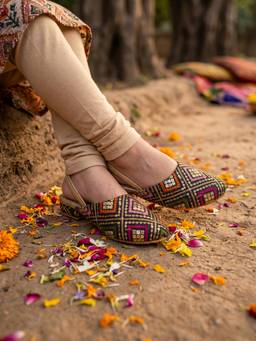 Lil Pitaara - Black Embellished Zari Jutti Sandals