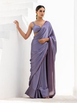 Swtantra - Glossy Iris Mauve Satin Dual Shade Saree with Unstitched Blouse
