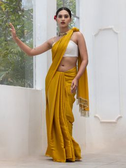 Swtantra - Canary Mustard Pure Chiffon Dual Shade Saree with Unstitched Blouse