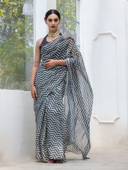 Swtantra - Enigma Chiffon Printed Saree with Latkans and Unstitched Blouse