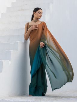 Swtantra - Wild Sky Chiffon Ombre with Beads and Unstitched Blouse
