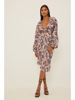 NA-KD - Twist Maxi Dress-Ecru/Brown print