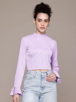 Freehand - Textured Round Neck Full Sleeves Crop Top