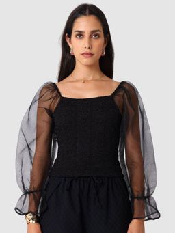 Freehand - Textured Net Detail Full Sleeves Balloon Top