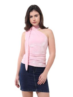 Freehand - Pink Velvet One Shoulder Tie Up Top