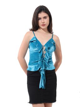 Freehand - Fitted Solid Strappy Ruffled Top