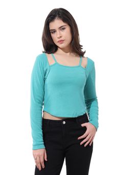 Freehand - Turquoise Solid Full Sleeves Crop Top