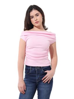 Freehand - Pink Fitted Solid Off Shoulder Top