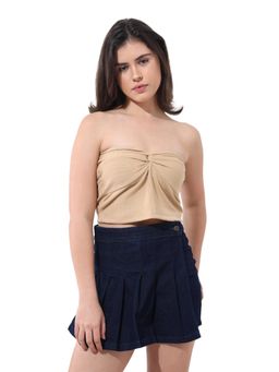 Freehand - Beige Fitted Solid Strapless Crop Top