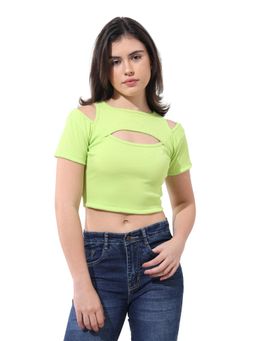 Freehand - Green Solid Cut Out Crop Top