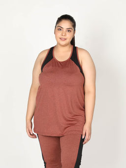 CHKOKKO - Colorblock Rust Women Sleeveless Sports Tank Top