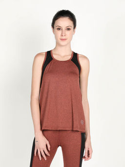 CHKOKKO - Colorblock Rust Women Sleeveless Sports Tank Top
