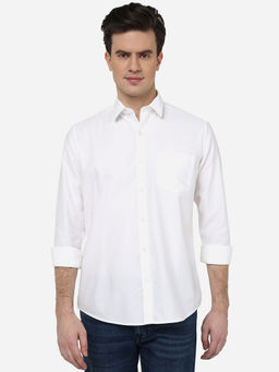 Greenfibre - Mens Cotton Solid White Regular Fit Full Sleeve Regular Semi Casual Shirt