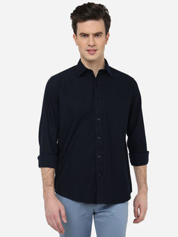Greenfibre - Mens Cotton Solid Navy Blue Regular Fit Full Sleeve Regular Semi Casual Shirt