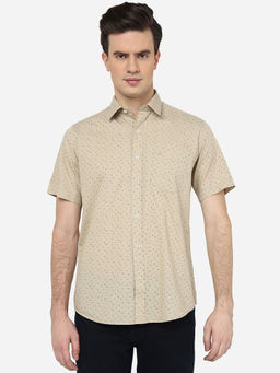 Greenfibre - Mens Cotton Printed Beige Regular Fit Half Sleeve Regular Semi Casual Shirt
