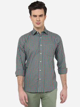 Greenfibre - Mens Cotton Checked Brown Regular Fit Full Sleeve Regular Semi Casual Shirt