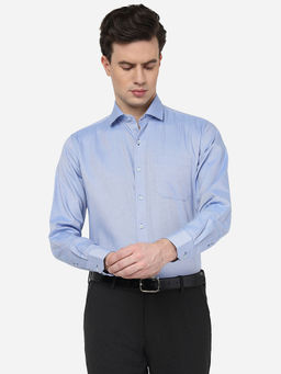 JadeBlue - Mens Cotton Solid Blue Regular Fit Full Sleeve Regular Formal Shirt
