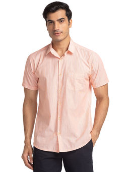 Park Avenue - Slim Striped Medium Orange Casual Shirt