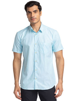 Park Avenue - Slim Striped Medium Petrol Blue Casual Shirt