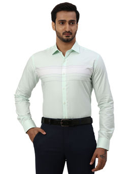 Park Avenue - Slim Striped Medium Green Casual Shirt