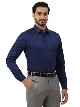 Park Avenue - Regular Fit Printed Navy Blue Shirt