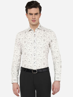 Wyre - Mens Cotton Printed White Slim Fit Full Sleeve Regular Semi-Formal Shirt