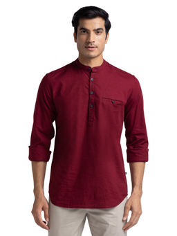 Parx - Slim Solid Dark Maroon Casual Shirt