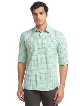 Parx - Slim Checkered Medium Green Casual Shirt