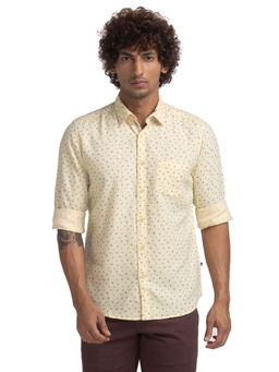 Parx - Slim Printed Light Yellow Casual Shirt