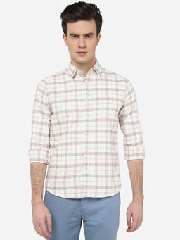 Greenfibre - Mens Cotton Checked Cloud Cream Slim Fit Full Sleeve Regular Casual Shirt