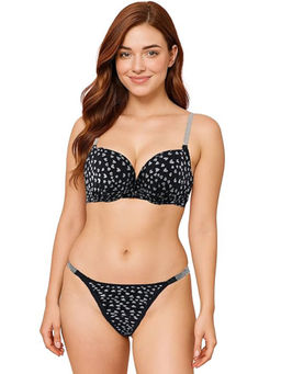 BRACHY - Women's Padded Underwired Mini Grey Heart Print Push-Up Uplifting Bra with Panty