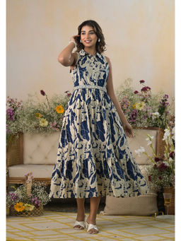 Autumnlane - Trinity Indi Printed Handwork Cotton Off White Midi Dress with Belt (Set of 2)