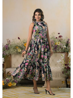 Autumnlane - Trinity Jade Floral Handwork Cotton Black Midi Dress