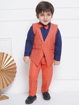 AJ Dezines - Kids Gajri Suiting Fabric Checkered Suit (Set of 4)