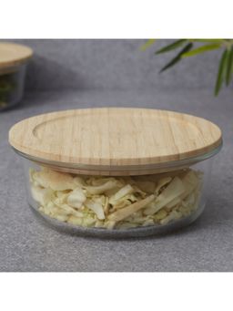 HomeTown - Robust Glass Round Container with Bamboo Lid 950 ml in Transparent