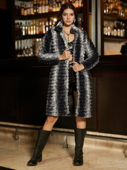 Campus Sutra - Midnight Black Ombre Ripple Long Overcoat