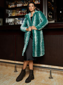 Campus Sutra - Forest Green Ombre Ripple Long Overcoat