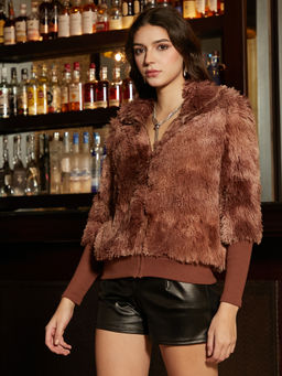 Campus Sutra - Chocolate Brown Shaggy Faded Jacket