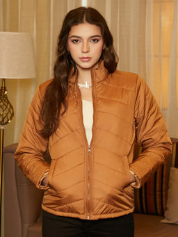 Campus Sutra - Sienna Brown Chevron Quilted Jacket