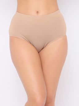 Clovia - Beige Cotton High Waist Inner Elastic Hipster Panty
