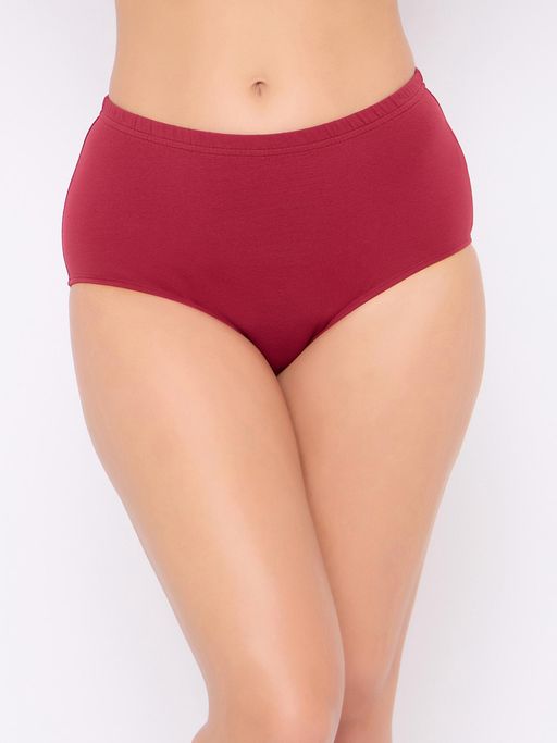 Clovia Maroon Cotton High Waist Inner Elastic Hipster Panty