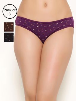 Clovia - Multi-Color Cotton Low Waist Outer Elastic Bikini Panty (Pack of 3)